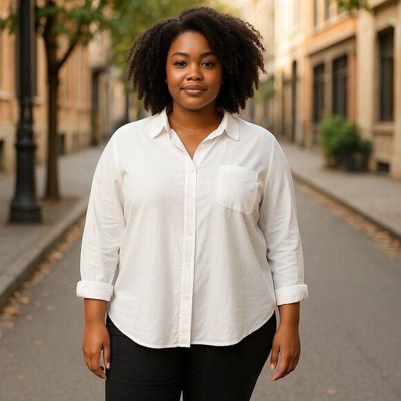 Casa Cabana Long Roll Tab Sleeves Women's 1X White Button Down 100% Rayon - Picture 1 of 16